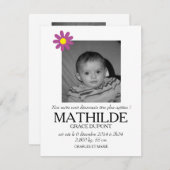 Faire-part de naissance - Fille (Devant / Derrière)