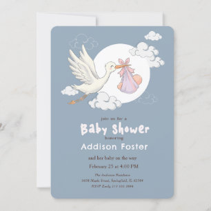 Faire-Part de Naissance Fille au Cigogne Aquarelle