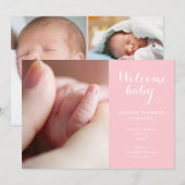 Faire-part de naissance fille avec monogramme rose (Devant / Derrière)