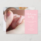 Faire-part de naissance fille avec monogramme rose (Devant / Derrière)