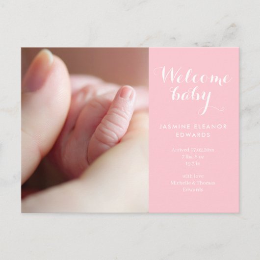 Faire-part de naissance fille avec monogramme rose (Devant)