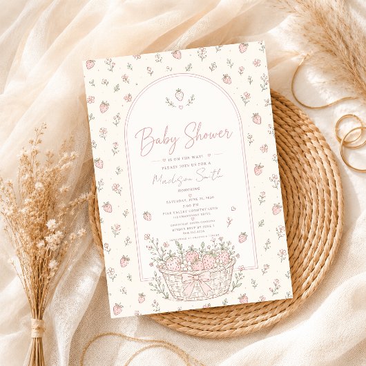 Faire-part de naissance Fille Bébé Fraise Fleur Ro