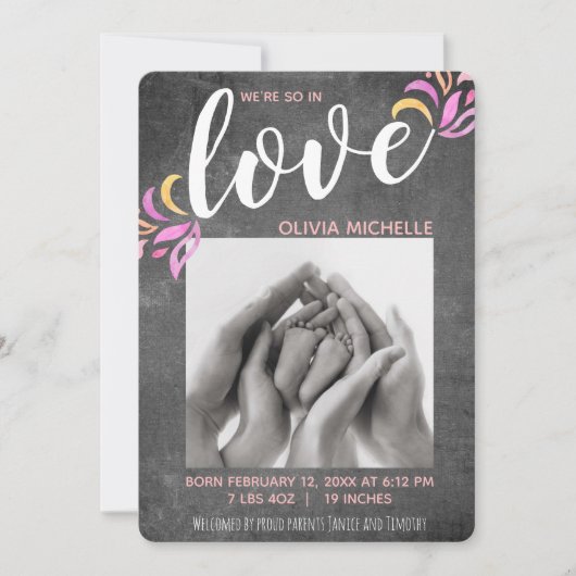 Faire-Part de Naissance Fille Chalkboard Amour (Devant)