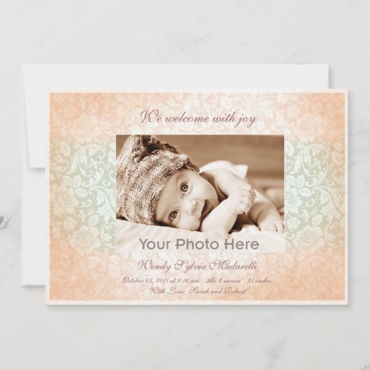 Faire-part de naissance fille classique rose (Devant)