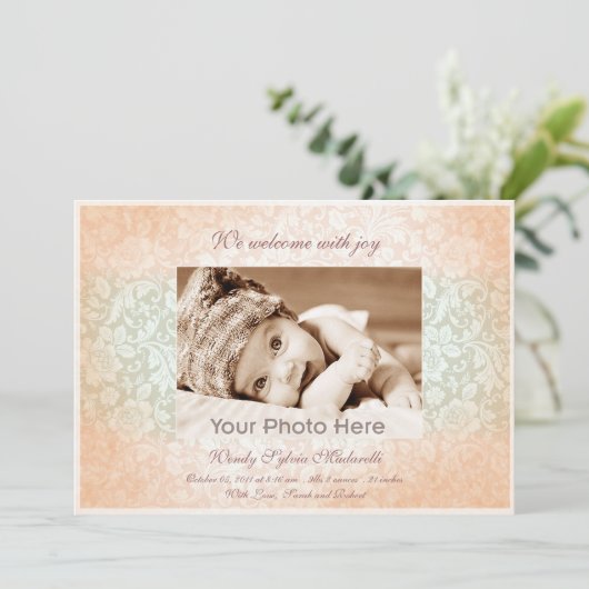 Faire-part de naissance fille classique rose (Debout devant)