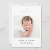 Faire-part de naissance fille coeur rose minimalis (Devant)
