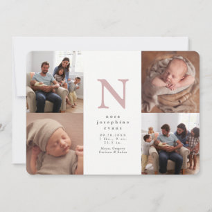 Faire-part de naissance fille collage photo initia