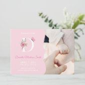 Faire-part de naissance fille D initiale (Debout devant)