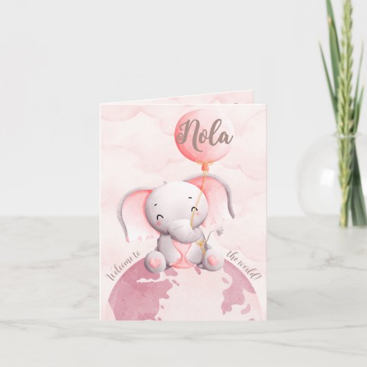 Faire-part de naissance Fille - Éléphant Mignon su (Devant)