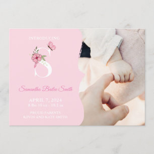 Faire-part de naissance fille initiale S