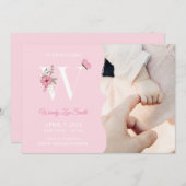 Faire-part de naissance fille initiale W (Devant / Derrière)