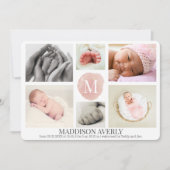 Faire-part de naissance fille Monogramme Rose Aqua (Devant)