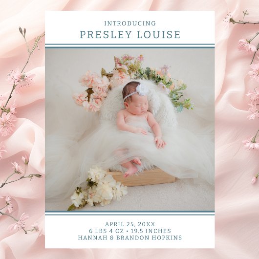Faire-part de naissance fille photo moderne sarcel