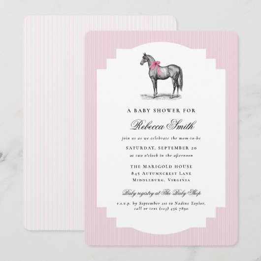 Faire-part de Naissance Fille Rose Cheval à l'anci (Devant / Derrière)