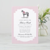 Faire-part de Naissance Fille Rose Cheval à l'anci (Debout devant)