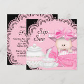 Faire-part de naissance fille rose et noir Sip & S (Devant / Derrière)