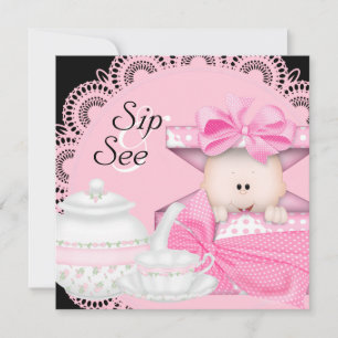 Faire-part de naissance fille rose et noir Sip & S