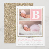 Faire-part de naissance fille rose et paillettes d (Devant / Derrière)