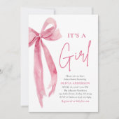 Faire-Part de Naissance Fille Rose Moderne Ruban (Devant)