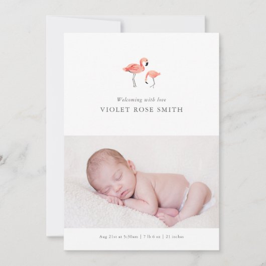 Faire-part de naissance Flamant rose (Devant)