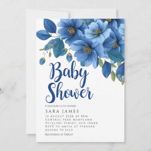 Faire-part de naissance Fleur Azure Sérène (Devant)