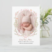 Faire-part de naissance Fleur de ruban rose élégan (Debout devant)