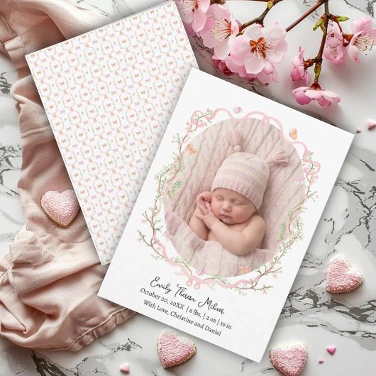 Faire-part de naissance Fleur de ruban rose élégan