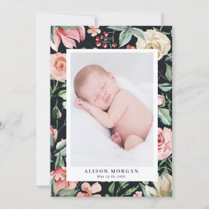 faire-part de naissance fleurie de minuit