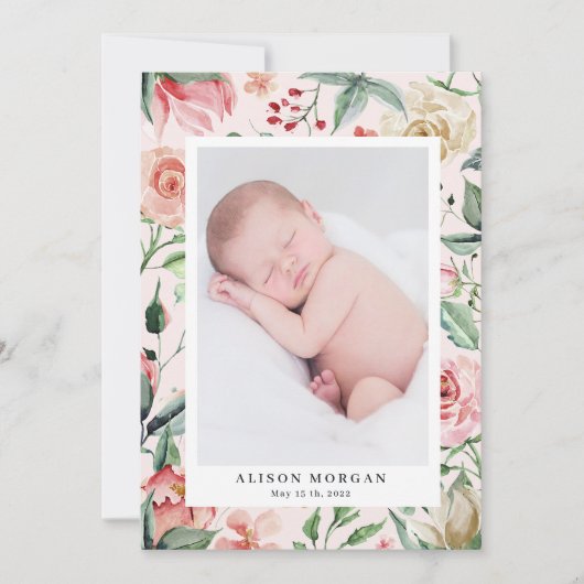 faire-part de naissance fleurie de minuit (Devant)