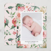 faire-part de naissance fleurie de minuit (Devant / Derrière)
