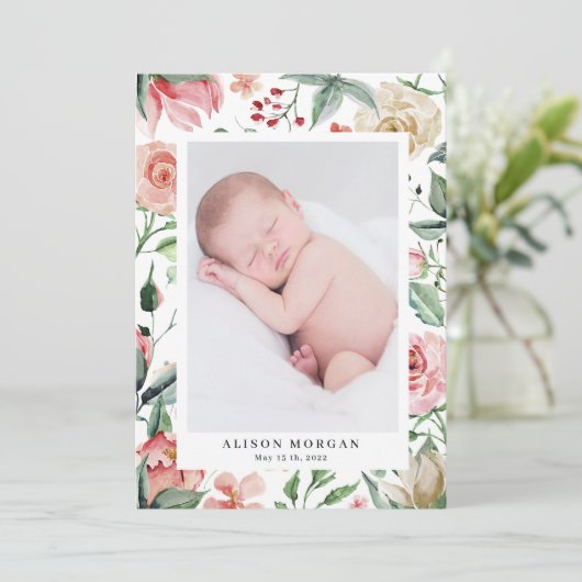 faire-part de naissance fleurie de minuit (Debout devant)