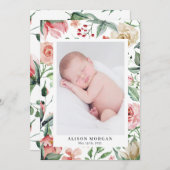 faire-part de naissance fleurie de minuit (Devant / Derrière)