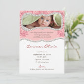 Faire-part de naissance floral adorable (rose) (Debout devant)