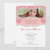 Faire-part de naissance floral adorable (rose) (Devant / Derrière)