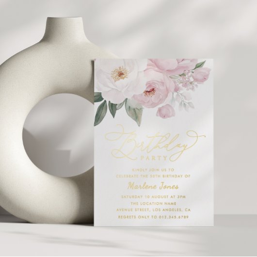 faire-part de naissance floral avec lettrage doré