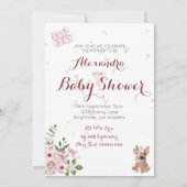 Faire-part de naissance floral bébé lapin rose (Dos)