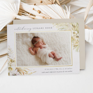Faire-part de naissance floral bohème tropical vin