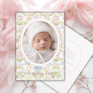 Faire-part de naissance floral damassé rose bleu j
