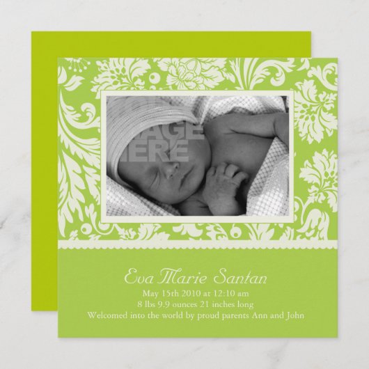 Faire-part de naissance floral de chaux (Devant / Derrière)