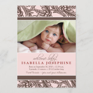 Faire-part de naissance floral orné (rose)