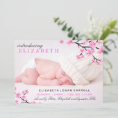 Faire-part de naissance floral rose (Debout devant)