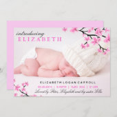 Faire-part de naissance floral rose (Devant / Derrière)