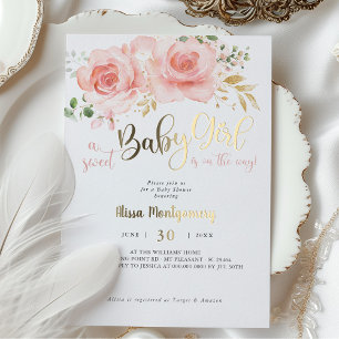 Faire-part de naissance floral rose pour bébé fill