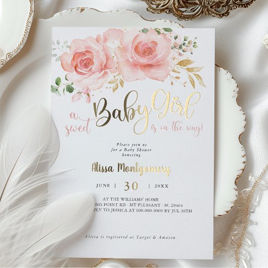 Faire-part de naissance floral rose pour bébé fill