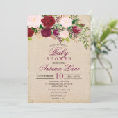 Faire-part de naissance floral rustique bordeaux p (Debout devant)