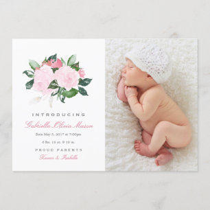 Faire-part de naissance floral simple de  