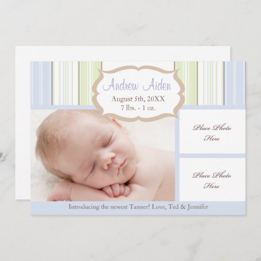 Faire-part de naissance Garçon (Devant / Derrière)