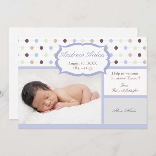 Faire-part de naissance Garçon (Devant / Derrière)