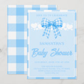Faire-part de naissance garçon avec ruban gingham (Devant / Derrière)