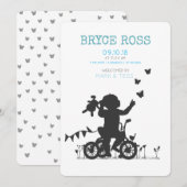 Faire-part de naissance Garçon avec vélo (Devant / Derrière)